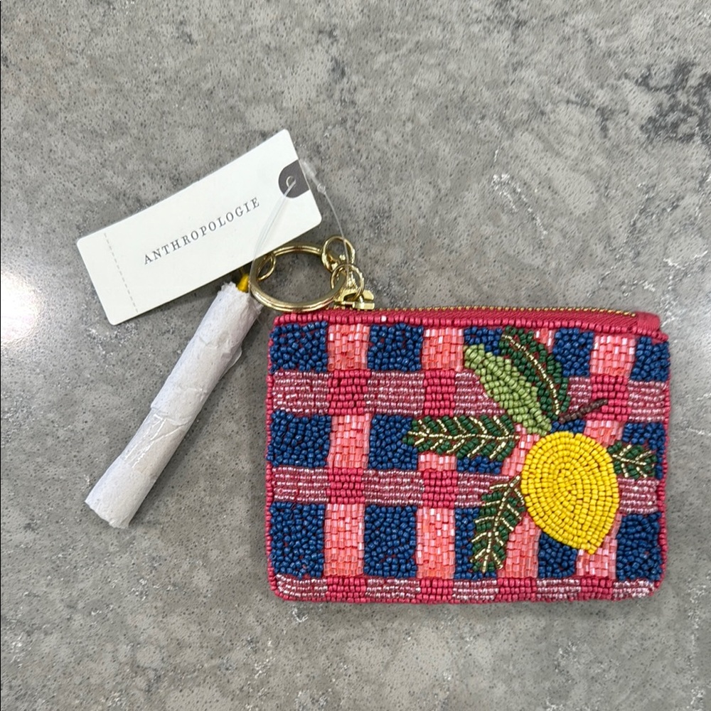 Anthropologie Pink and Blue Beaded Women's Bag